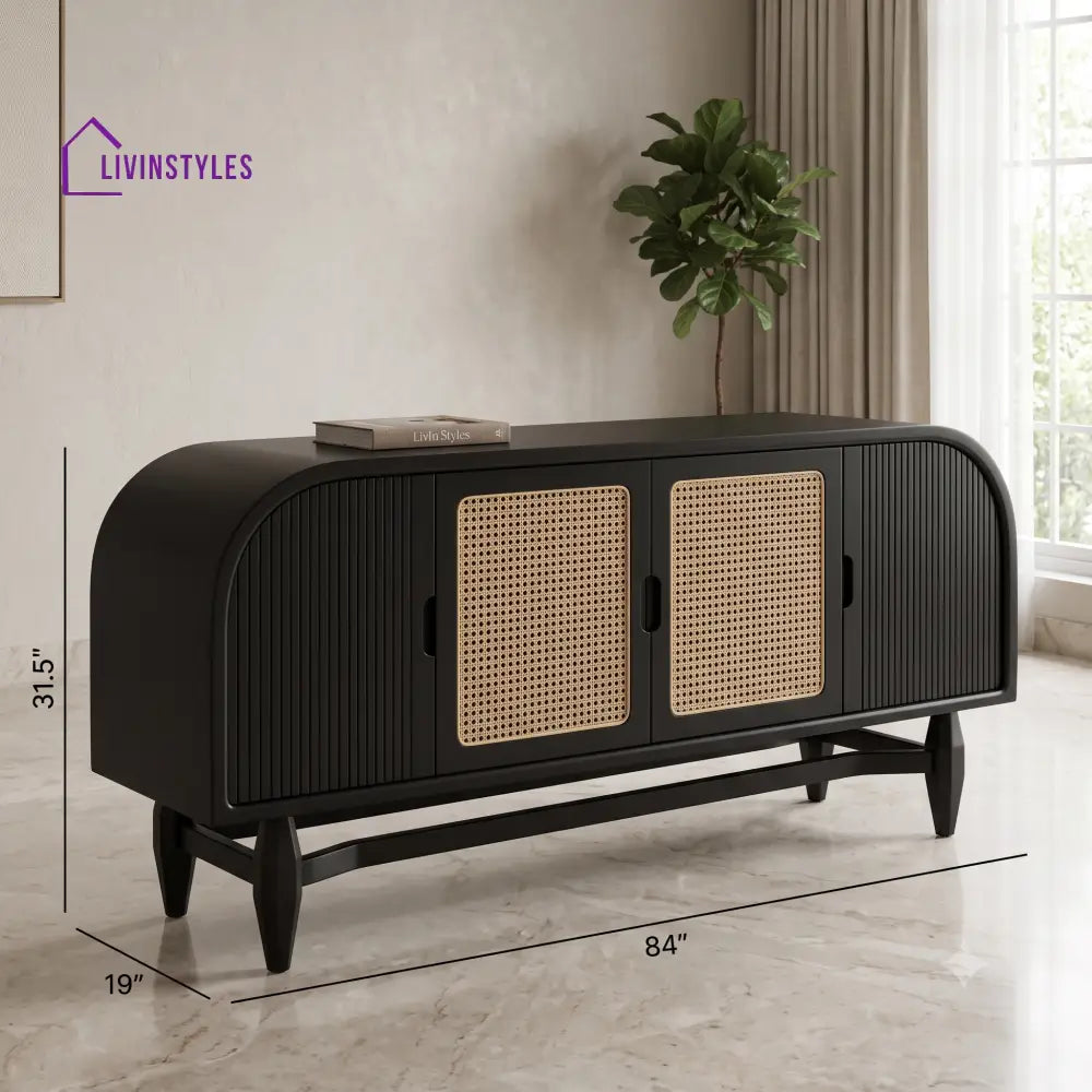 Dharani Solid Wood Sideboard and Cabinet in Black Finish