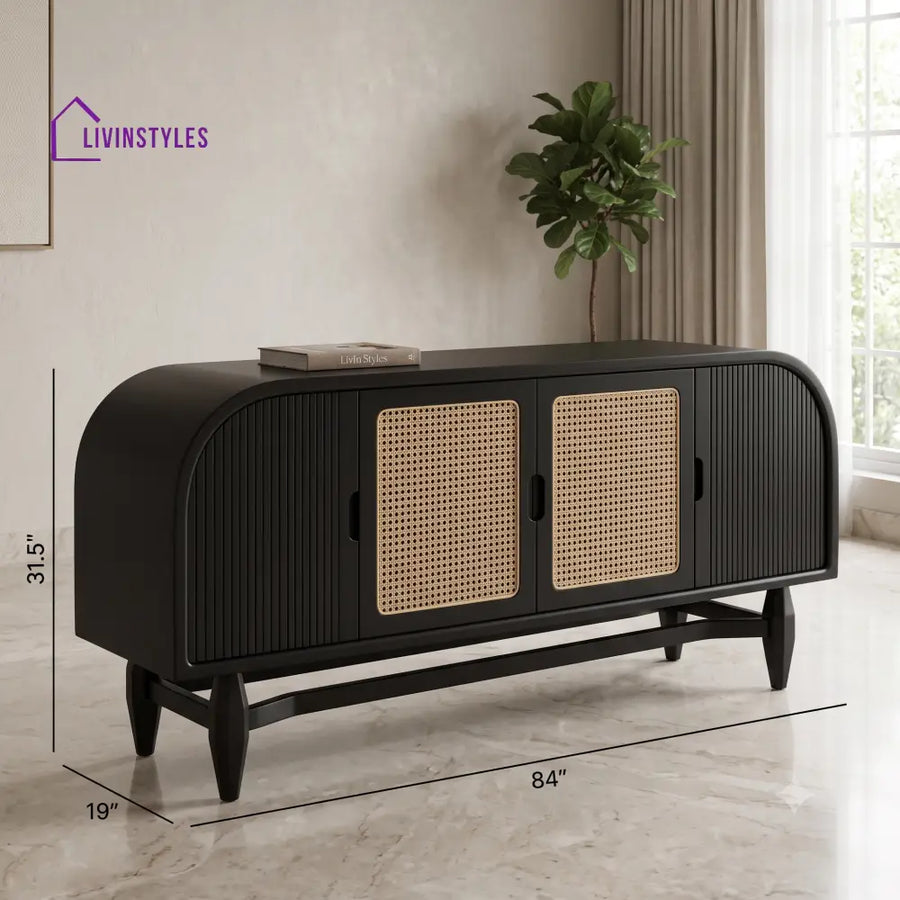 Dharani Solid Wood Sideboard and Cabinet in Black Finish