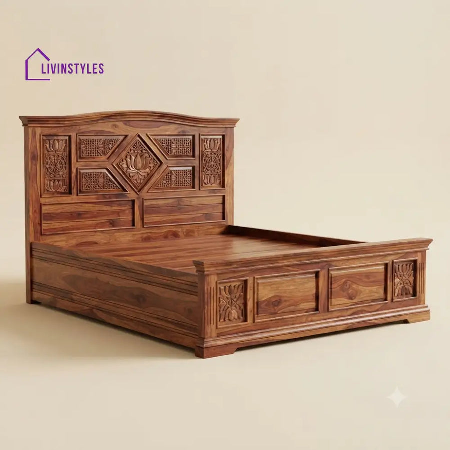 Dharika Sheesham Wood Bed With Box Storage | Wooden Bed