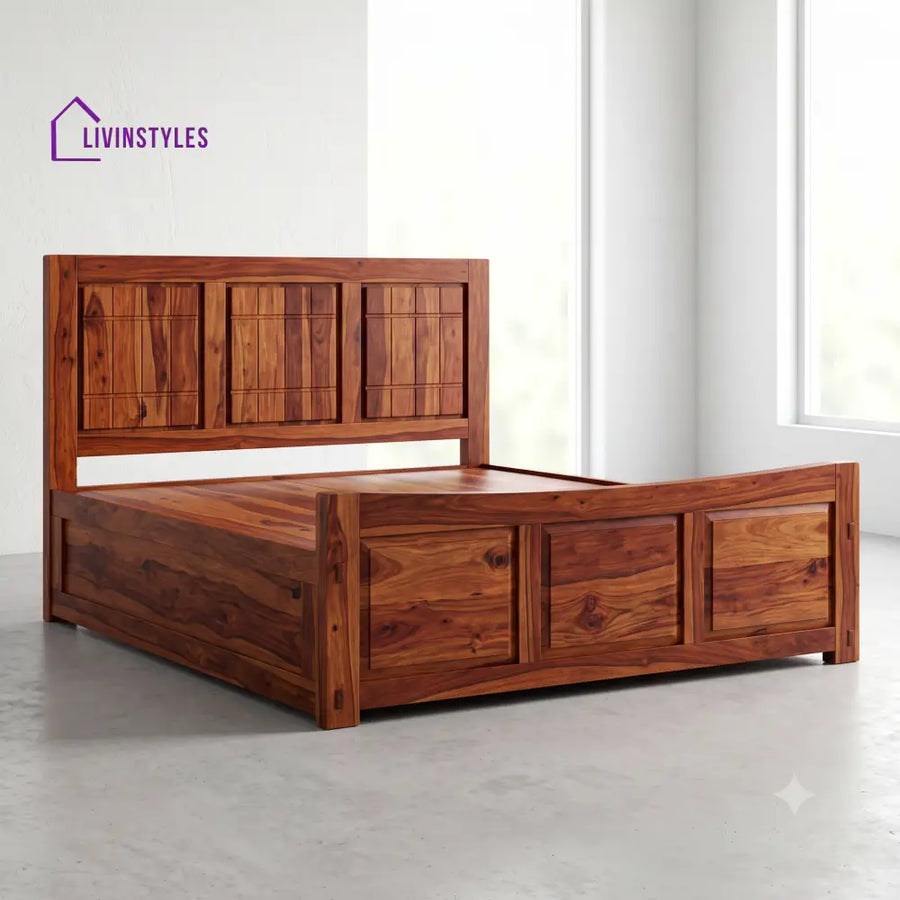 Dharshana Sheesham Wood Bed With Box Storage | Wooden Bed