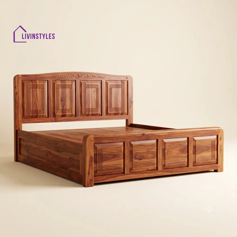 Dharshini Sheesham Wood Bed With Box Storage | Wooden Bed