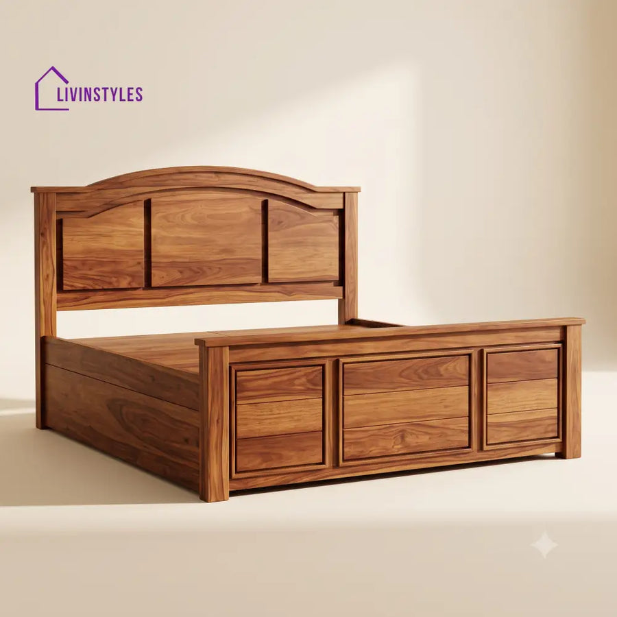 Dhivya Sheesham Wood Bed With Box Storage | Wooden Bed
