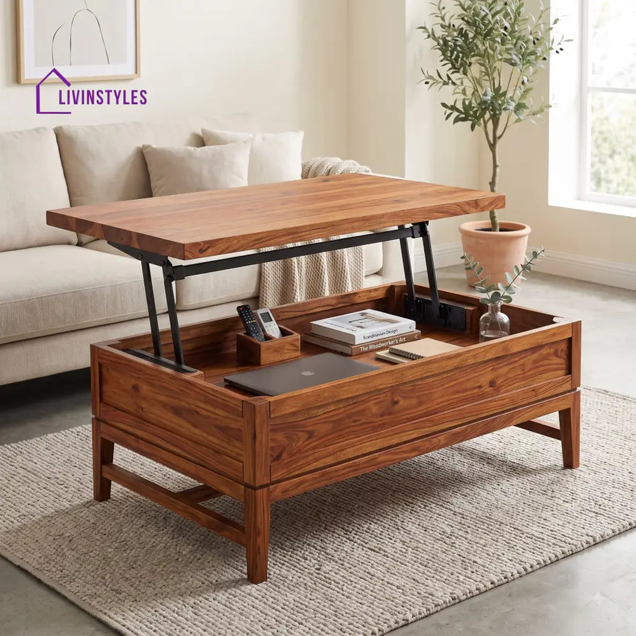 Dhivya Sheesham Wood Lift Top Coffee Table for Living Room