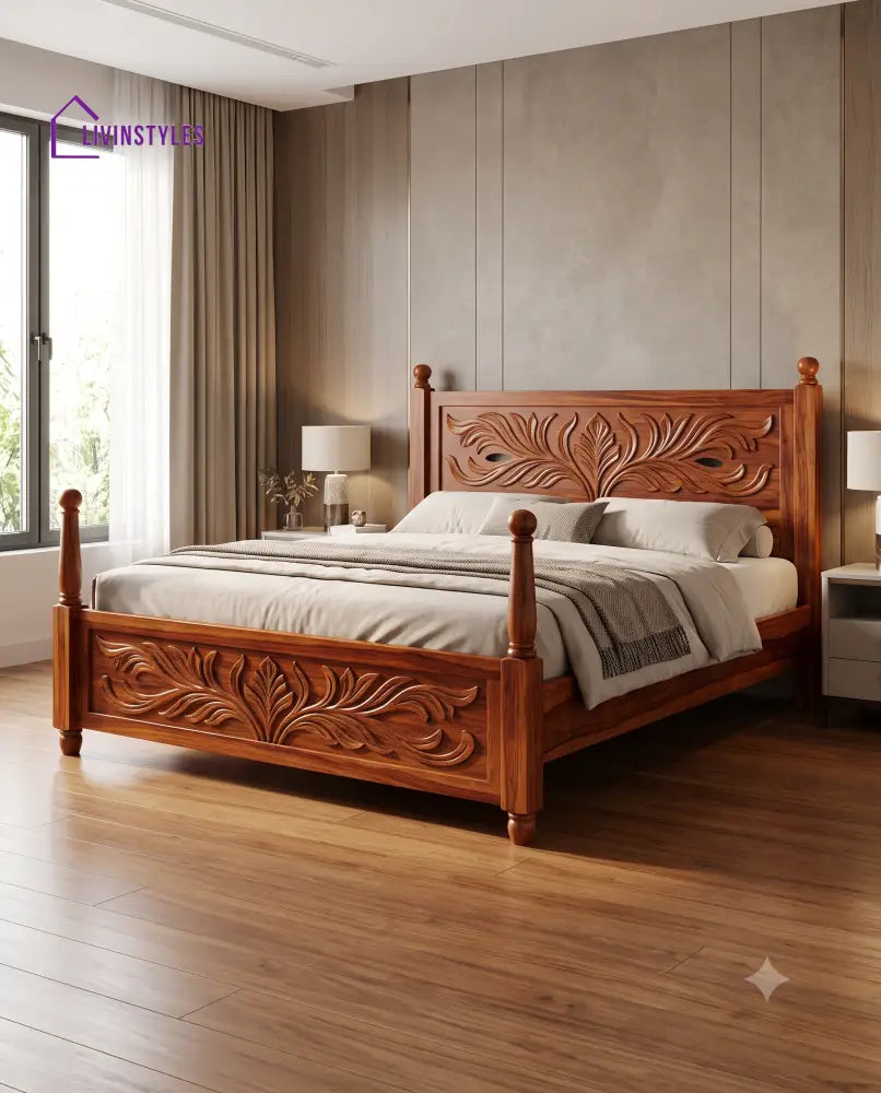 Dhivya Wooden Bed | Solid Wood Double Bed | Wooden King size bed & Wooden Queen size bed