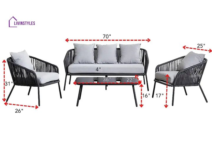 Dhruv 4 Piece Patio Sofa Set (Grey)