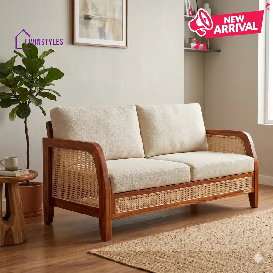 Dhruv Sheesham Wood and Cane Sofa for Living Room