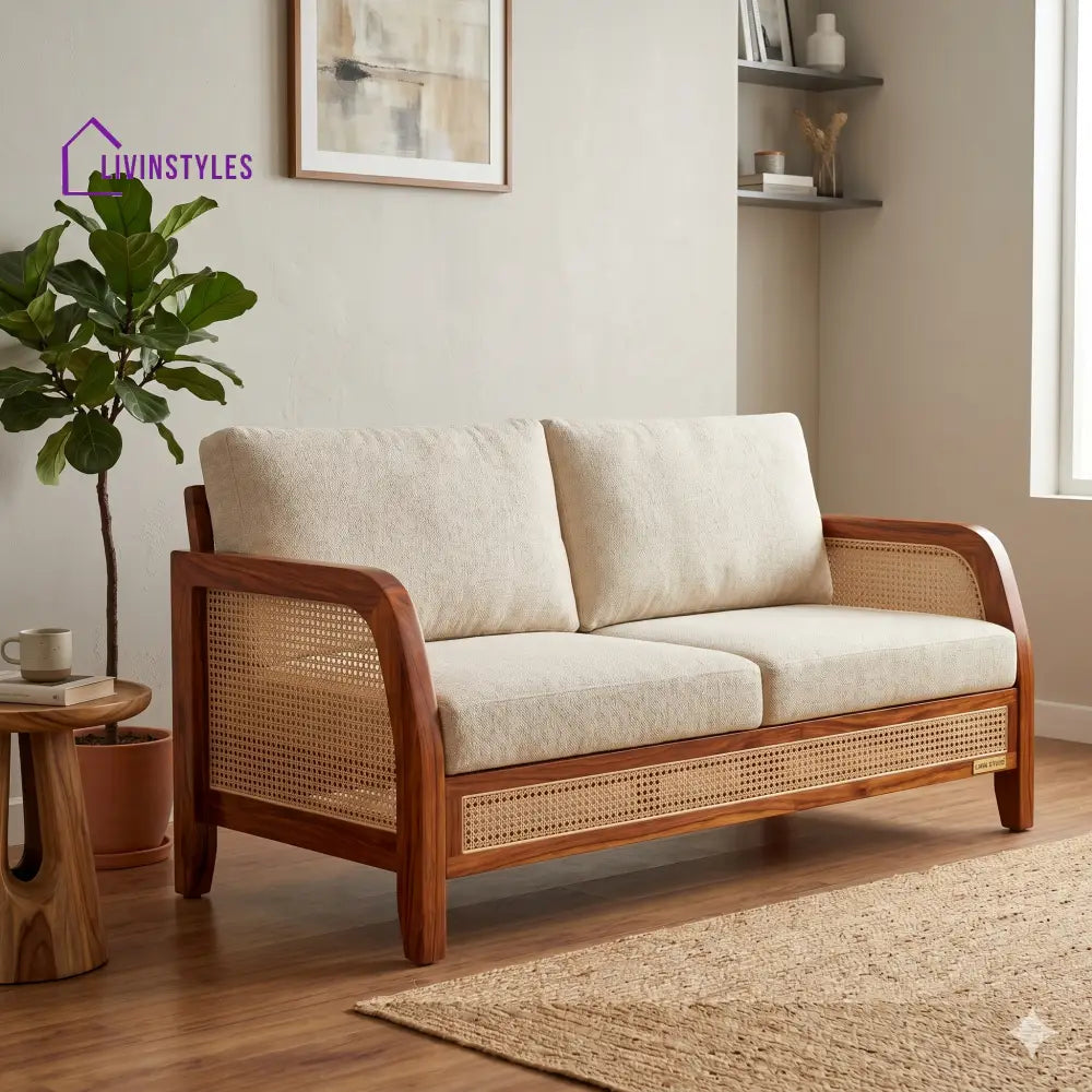 Dhruv Sheesham Wood and Cane Sofa for Living Room