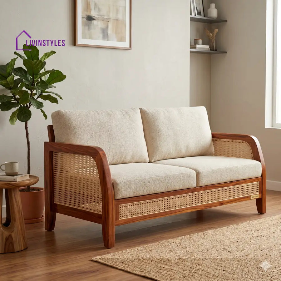 Dhruv Sheesham Wood and Cane Sofa for Living Room