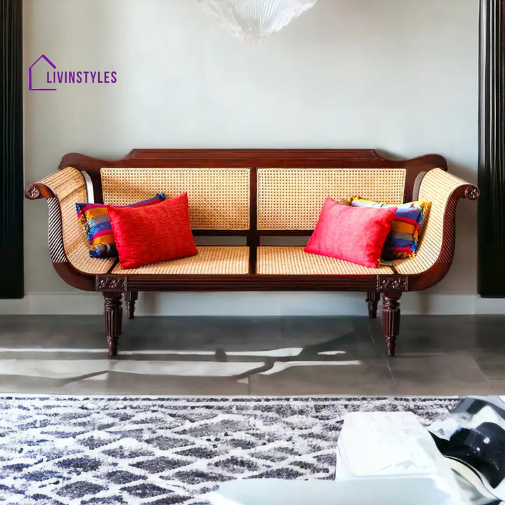 Dhwani 3 Seater Teak Wood & Rattan Sofa