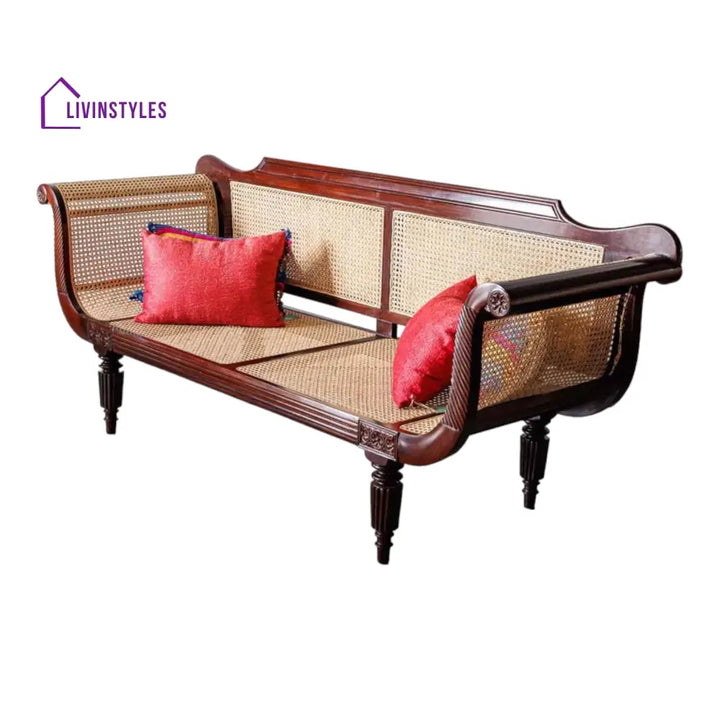 Dhwani 3 Seater Teak Wood & Rattan Sofa