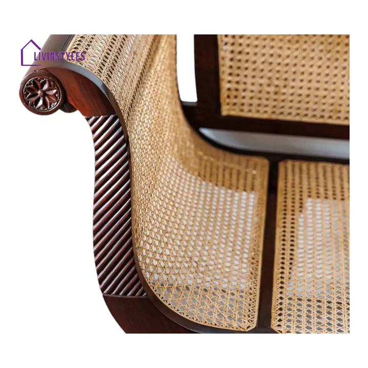 Dhwani 3 Seater Teak Wood & Rattan Sofa