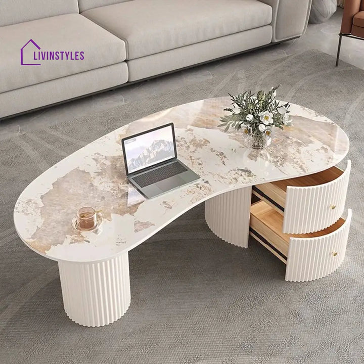 Dhwani MDF Frame and Ceramic Marble Top Coffee Table for Living Room