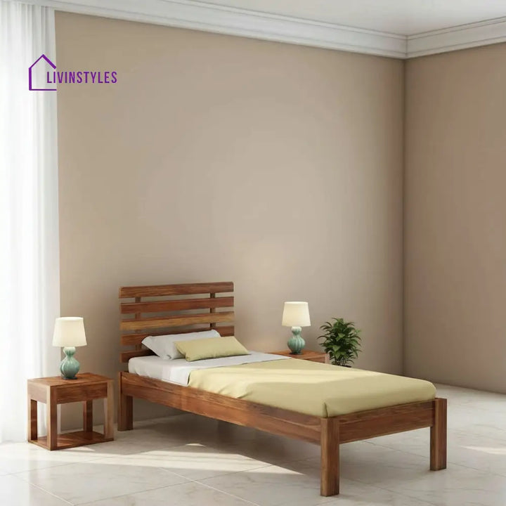 Diamantina Solid Sheesham Wood Single Bed Without Storage (Natural Finish) Bed