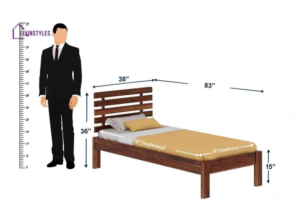 Diamantina Solid Sheesham Wood Single Bed Without Storage (Natural Finish) Bed