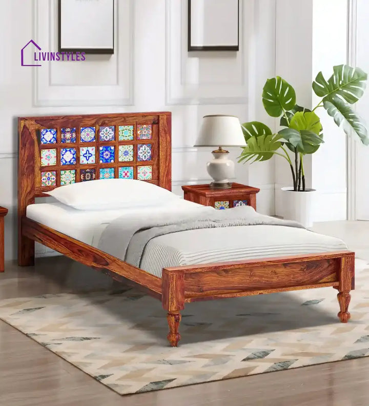 Anamika Traditional Sheesham Wood Single Beds Honey Bedroom Furniture Sets