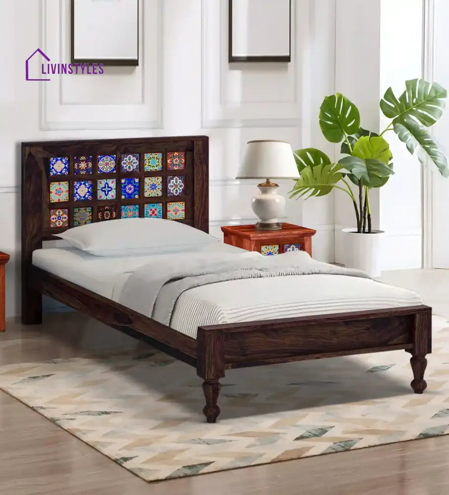 Anamika Traditional Sheesham Wood Single Beds Walnut Bedroom Furniture Sets
