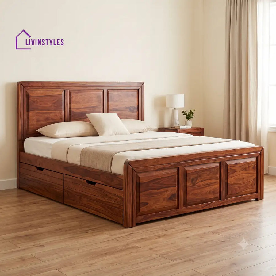 Diane Premium Wooden Bed with Drawer Storage | King Size Bed & Queen Size Bed Online