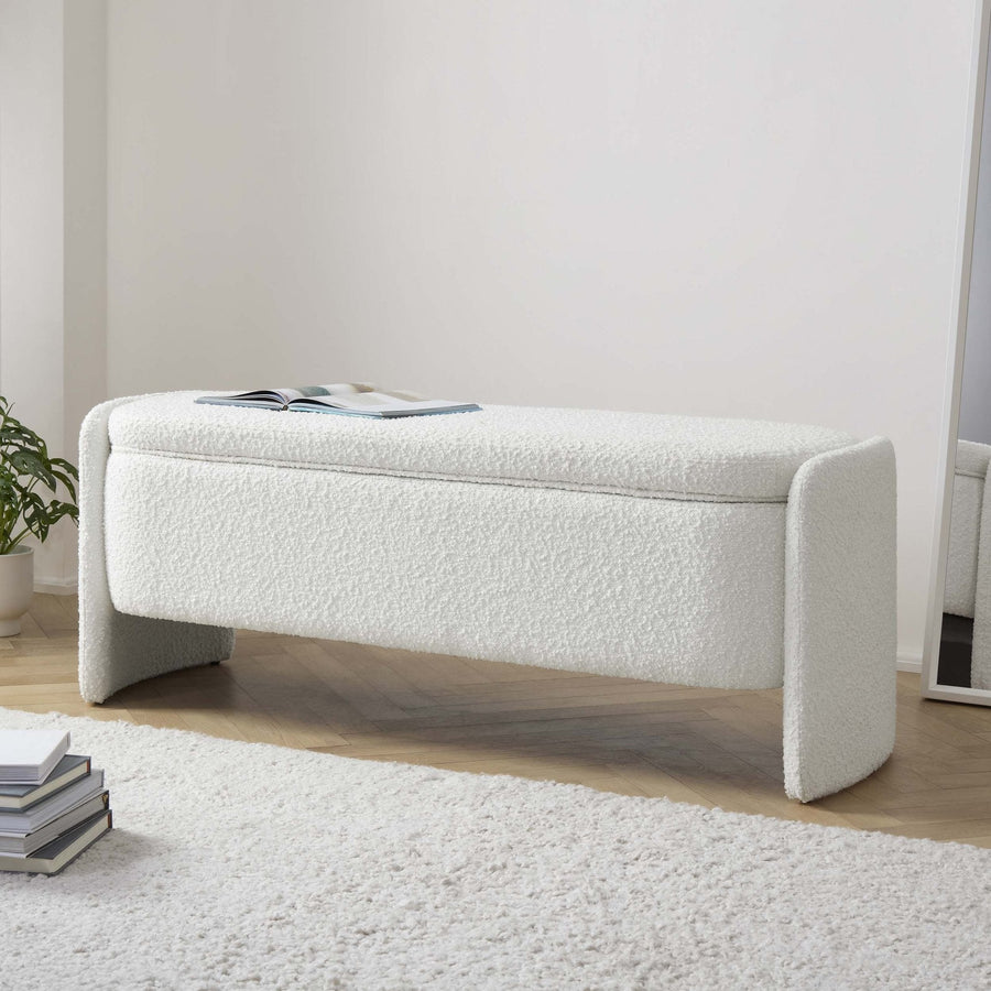 Leandro Curved Storage Bench - Boucle Ivory End of Bed Ottomans