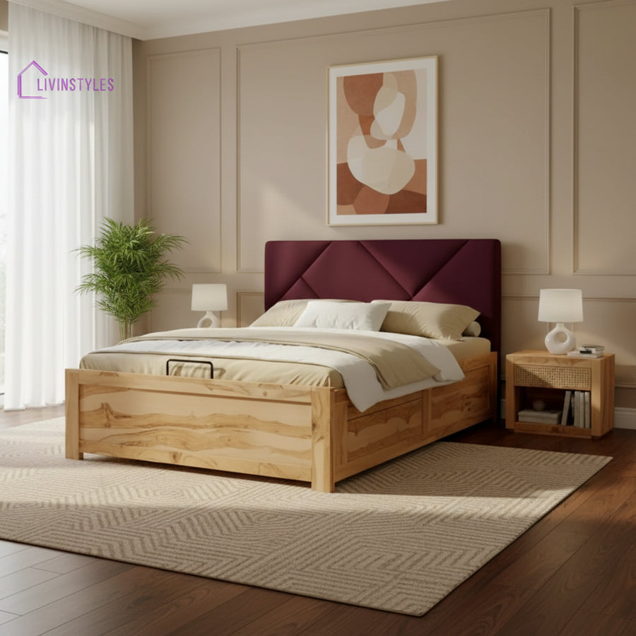 Diep Real Teak Wood Hydraulic Bed King Size Red Wine