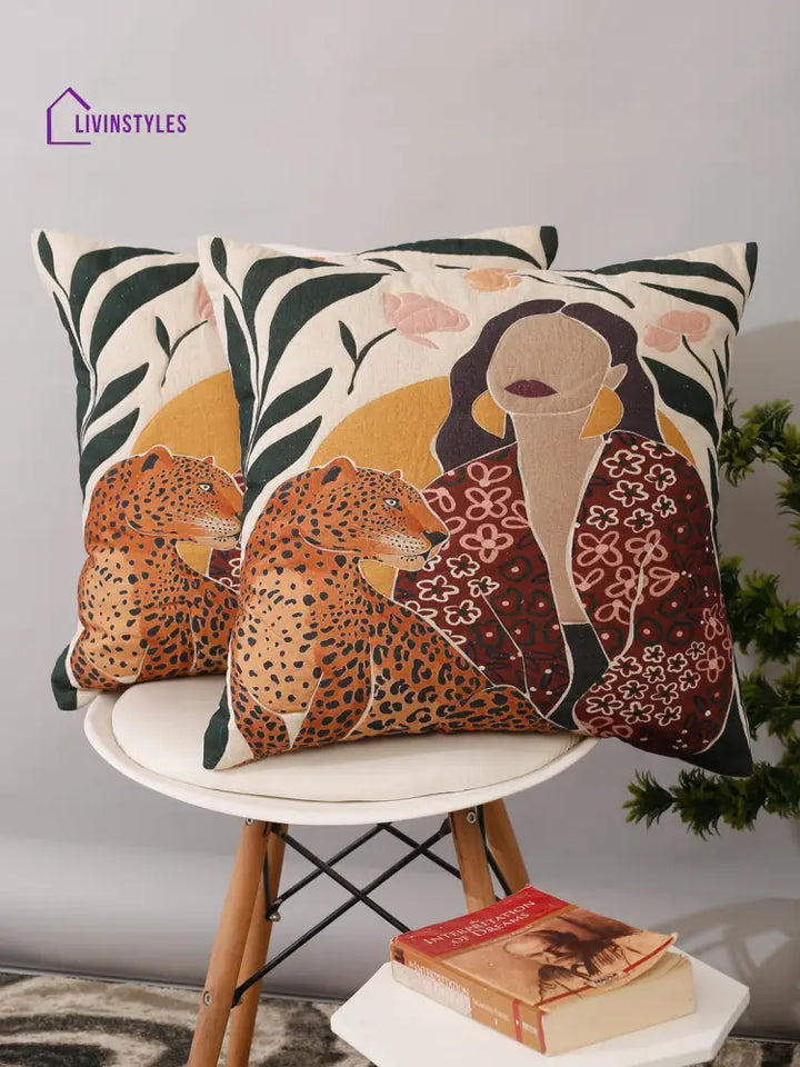 Digital Printed Cotton Cushion Cover Set Of 2 (20X20 Inch)
