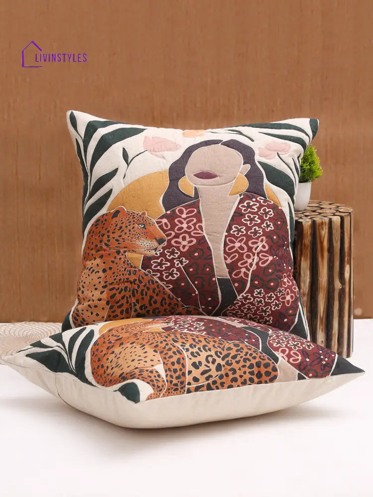 Digital Printed Cotton Cushion Cover Set Of 2 (20X20 Inch)