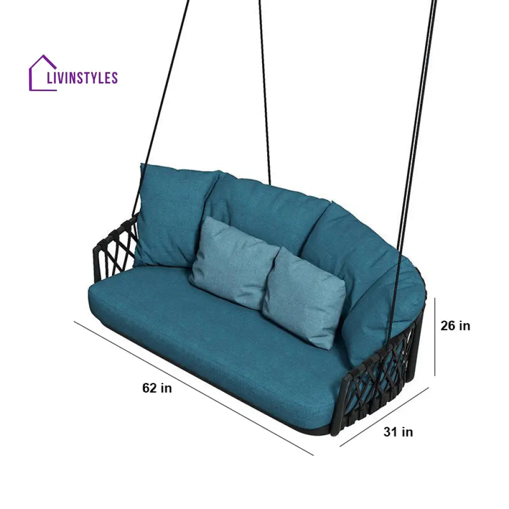 Dimitra Double Seater Hanging Swing Without Stand For Balcony Garden Swing (Black + Ocean) Braided & Rope - Swings