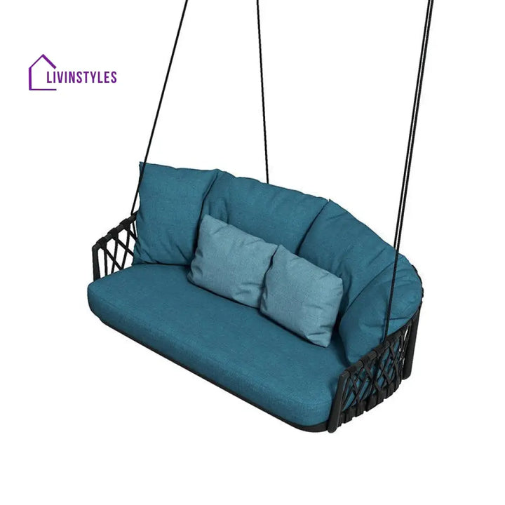 Dimitra Double Seater Hanging Swing Without Stand For Balcony Garden Swing (Black + Ocean) Braided & Rope - Swings