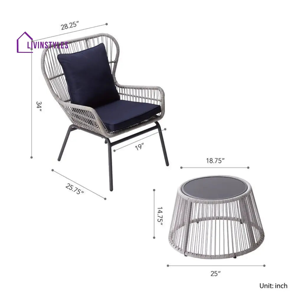 Dino Outdoor Patio Seating Set 2 Chairs and 1 Table Set (Silver) - Coffee Table Sets