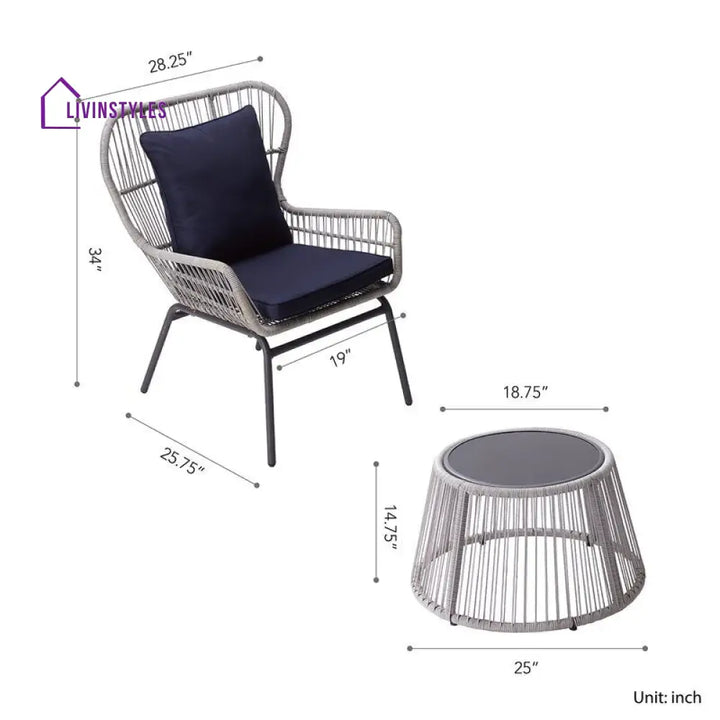 Dino Outdoor Patio Seating Set 2 Chairs and 1 Table Set (Silver) - Coffee Table Sets