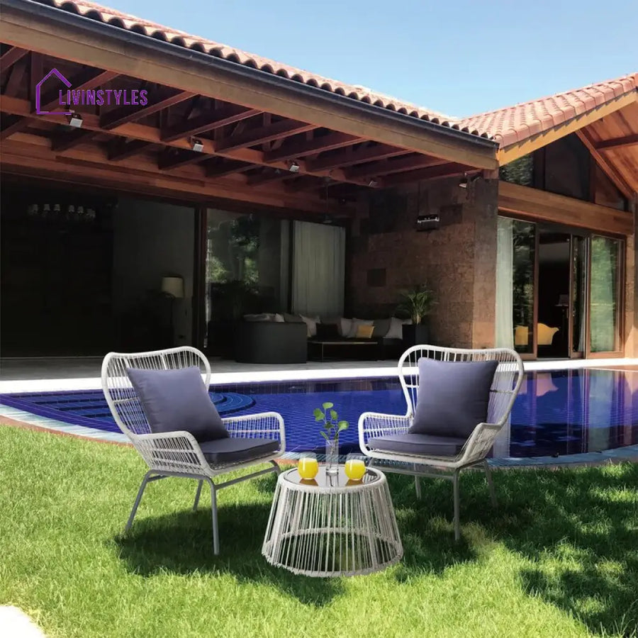 Dino Outdoor Patio Seating Set 2 Chairs and 1 Table Set (Silver) - Coffee Table Sets