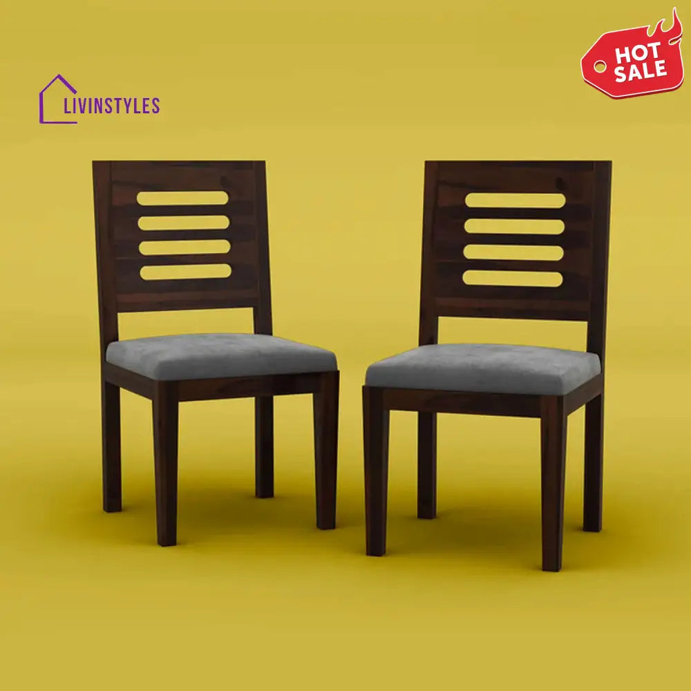 Disha Sheesham Wood Dining Chair With Cushion - Set Of 2 (Walnut Finish)