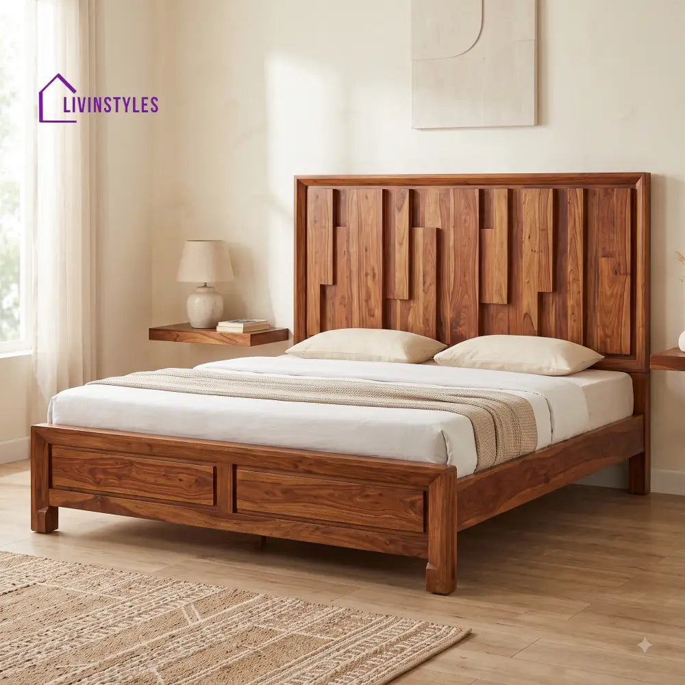 Disha Sheesham Wood King Size Bed | Wooden Bed without Storage