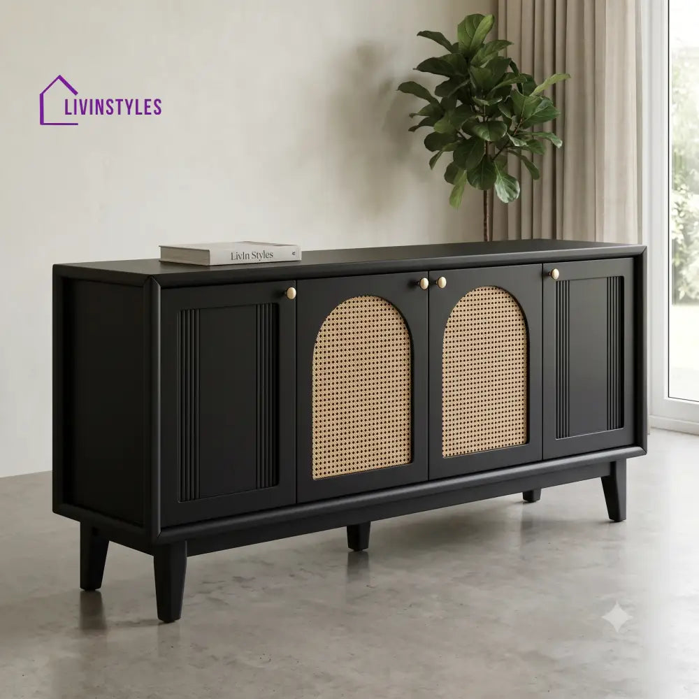 Disha Solid Wood Sideboard and Cabinet in Black Finish