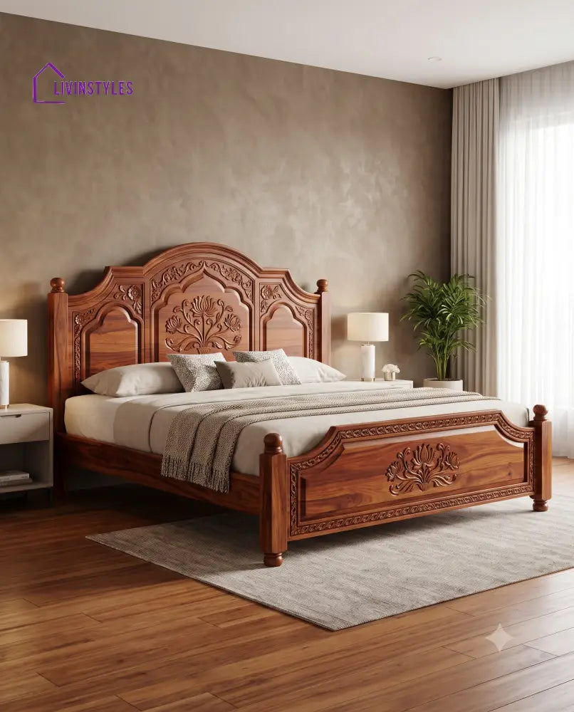 Disha Wooden Bed | Solid Wood Double Bed | Wooden King size bed & Wooden Queen size bed
