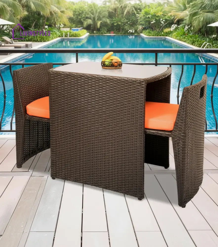Diski Outdoor Patio Seating Set 2 Chairs and 1 Table Set (Brown) - Coffee Table Sets