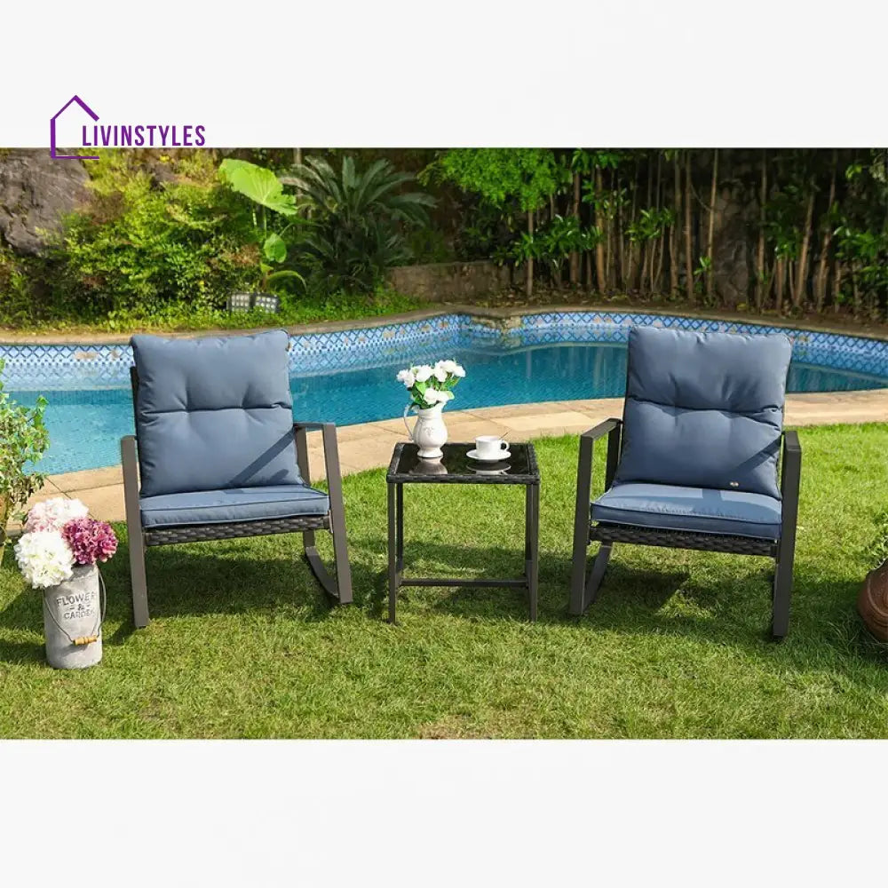Diu Outdoor Patio Seating Set 2 Chairs and 1 Table Set (Black) - Coffee Table Sets