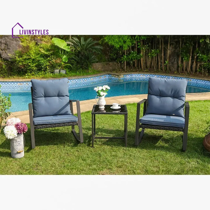 Diu Outdoor Patio Seating Set 2 Chairs and 1 Table Set (Black) - Coffee Table Sets