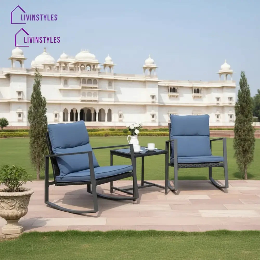 Diu Outdoor Patio Seating Set 2 Chairs and 1 Table Set (Black) - Coffee Table Sets