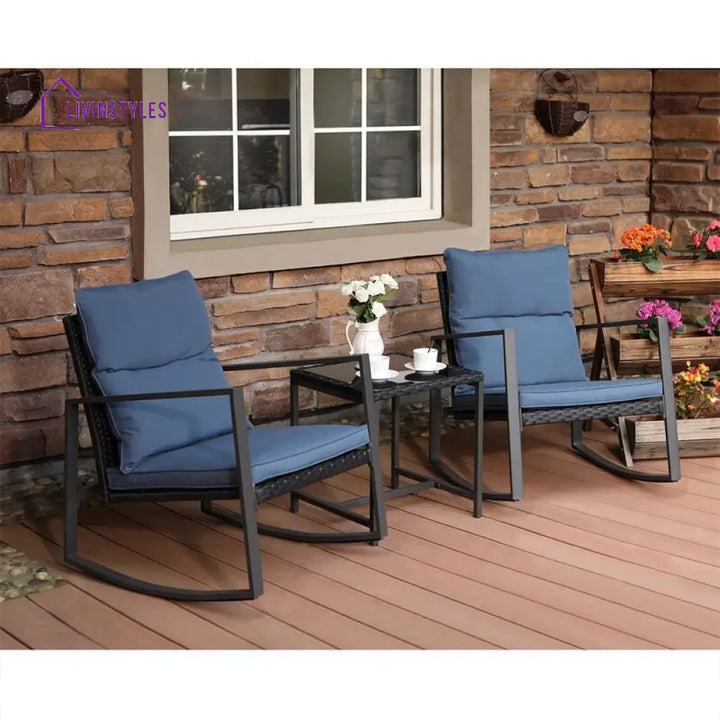 Diu Outdoor Patio Seating Set 2 Chairs and 1 Table Set (Black) - Coffee Table Sets