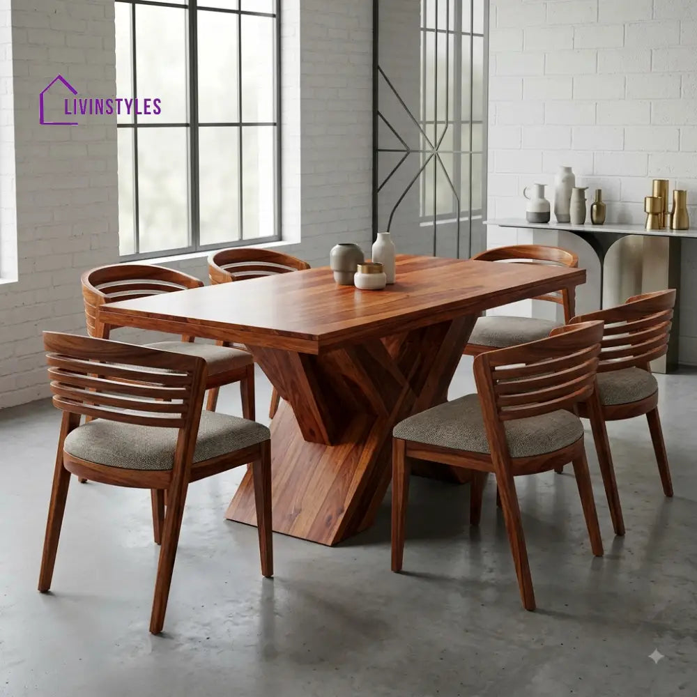 Divya Premium Wooden 6 Seater Dining Table Set