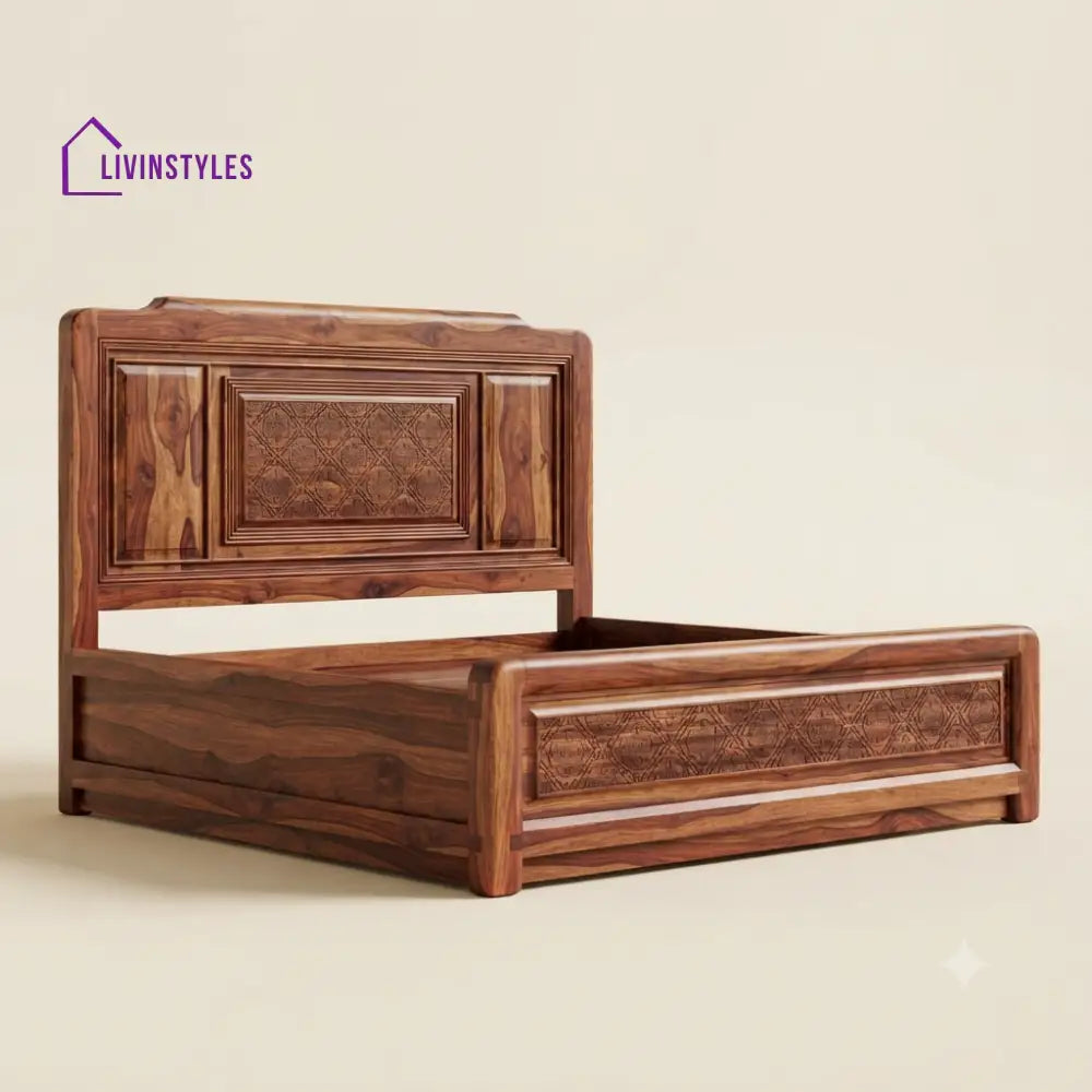 Divya Sheesham Wood Bed With Box Storage | Wooden Bed
