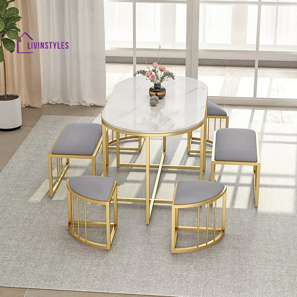 Divya Stainless Steel Pvd Coated 6 Seater Dining Table Set
