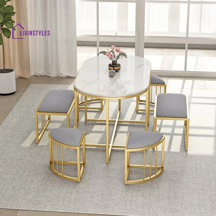 Divya Stainless Steel Pvd Coated 6 Seater Dining Table Set