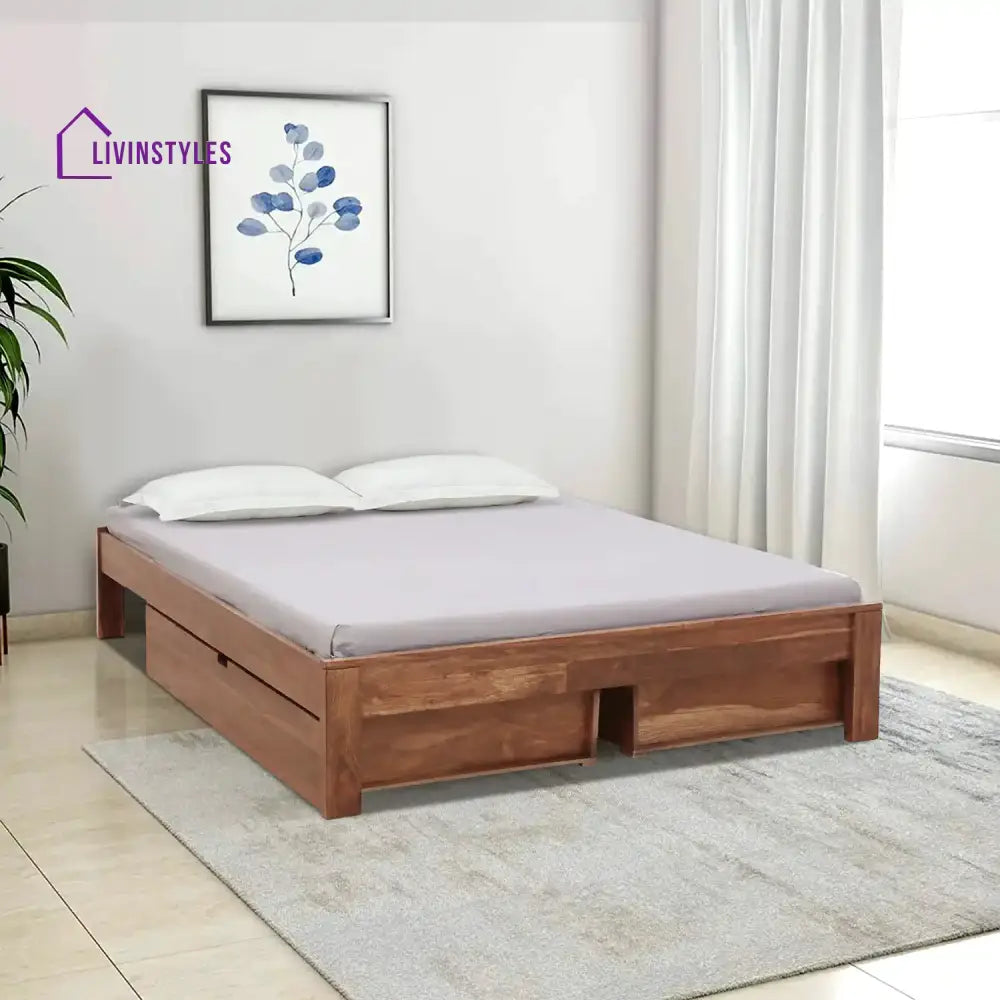 Divyam Sheesham Wood Storage Beds With Drawers Queen / Natural Bedroom Furniture Sets
