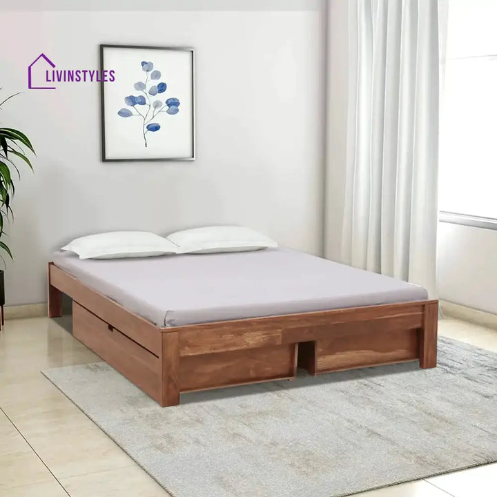 Divyam Sheesham Wood Storage Beds With Drawers Queen / Natural Bedroom Furniture Sets