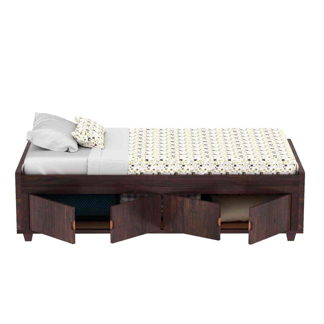 Judith Solid Sheesham Wood Single Bed Cum Day Bed With Door Storage (With Mattress, Walnut Finish)