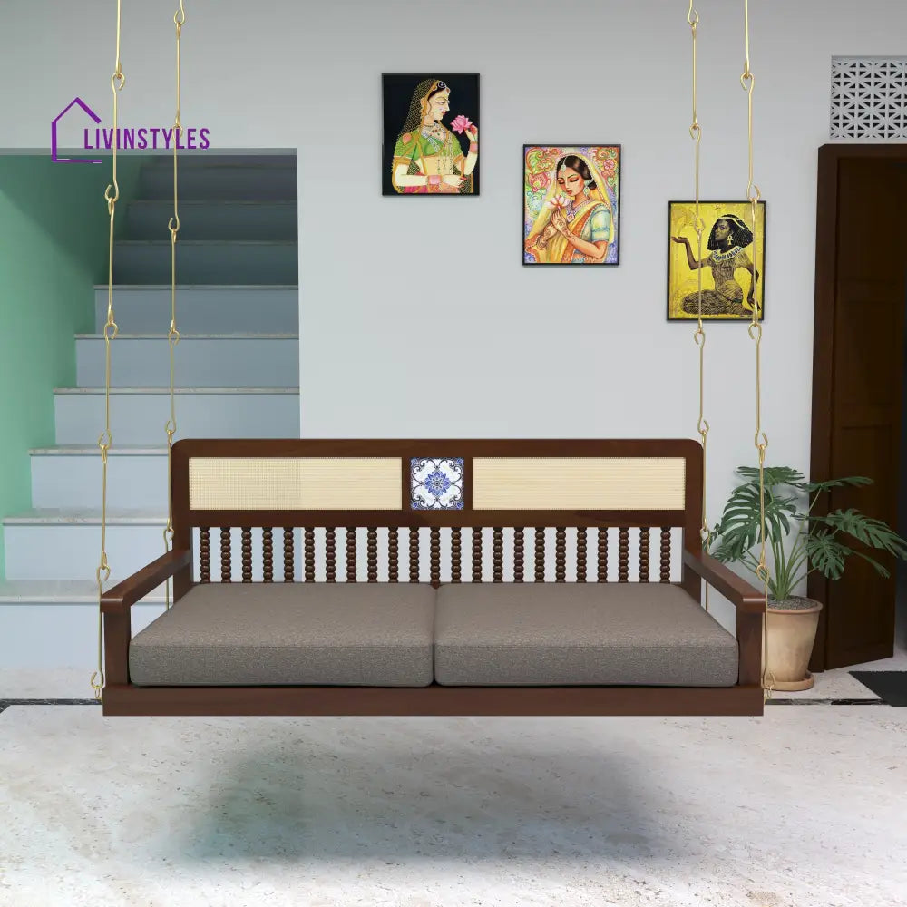 Diya Classic Wooden Swing with Cushioned Comfort and Traditional Detailing Swing