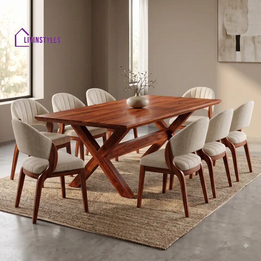 Diya Premium Solid Wood 8 Seater Dining Table Set
