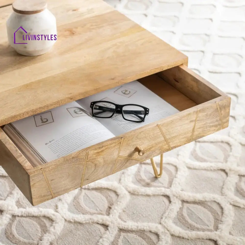 Diya Solid Wood and Metal Coffee Table for Living Room