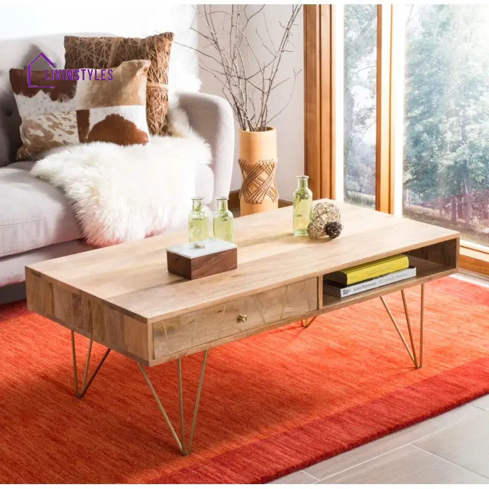 Diya Solid Wood and Metal Coffee Table for Living Room